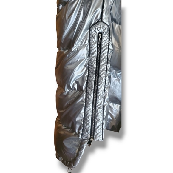 LIT Activewear Maxi Laser Long Parka Silver Metallic Down & Feather Y2K Jacket - Picture 10 of 15